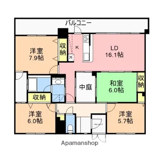 アパガーデンコート新潟西【7階】の間取り