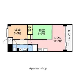ダイアパレスシアース万代南棟【5階】の間取り