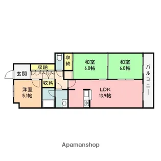 コープシティ上大川前【8階】の間取り