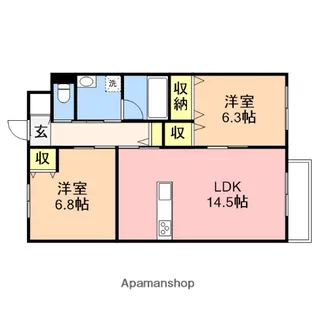 ラ・カシェット南笹口【103号室】の間取り