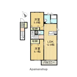 エルヴァールヤマト【201号室】の間取り