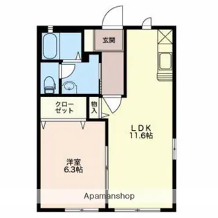 ウエストサイドフルー【1階】の間取り