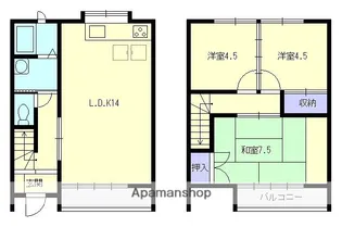 北原タウンハウスA【1号室】の間取り