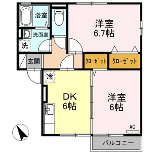ヴィル グリシーヌ AB【2階】の間取り