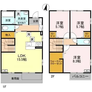 新潟県長岡市鉄工町1丁目【テラスハウス】の間取り