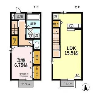 富山県富山市秋吉【テラスハウス】の間取り