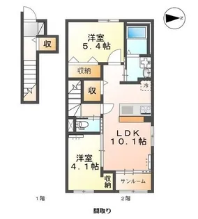 富山市北代アパート【2階】の間取り