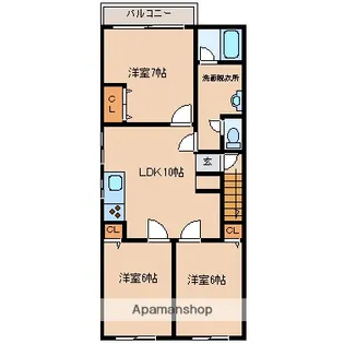 富山県富山市五福【アパート】の間取り