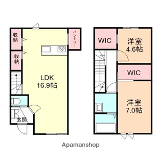 富山県富山市手屋3丁目【テラスハウス】の間取り