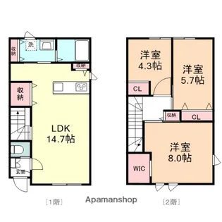 富山県富山市手屋3丁目【テラスハウス】の間取り