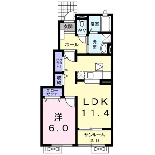 ラ・ソレイユB【1階】の間取り