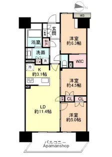 レーベン富山環水公園 TERRACE FORT【503号室】の間取り