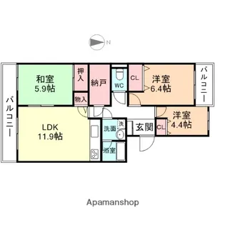 リヴィエール・プレ・磯部【203号室】の間取り