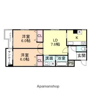 コンチネンタルスカイハイツ【606号室】の間取り