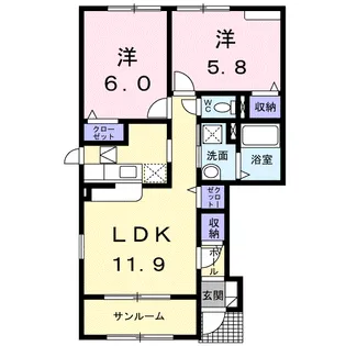 カーサ ハピネス A【1階】の間取り