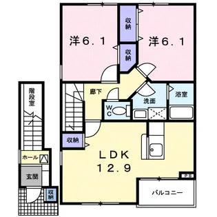 ベルフォールⅡA【2階】の間取り