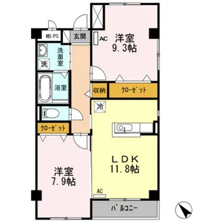 ブライトコート中川原【2階】の間取り