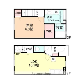 ジオコート上赤江 A棟【102号室】の間取り