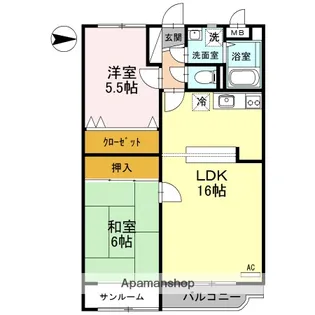 ファミーユ布瀬【303号室】の間取り