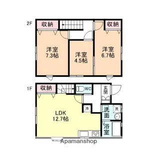 富山県富山市大島2丁目【テラスハウス】の間取り