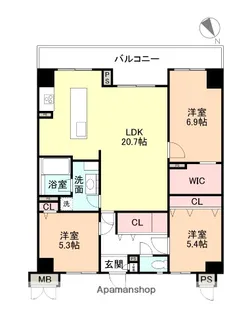 アパガーデンパレスなかしん一号館【7階】の間取り