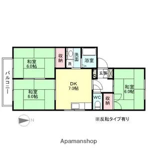 スカイコーポ三日曽根B棟【B102号室】の間取り