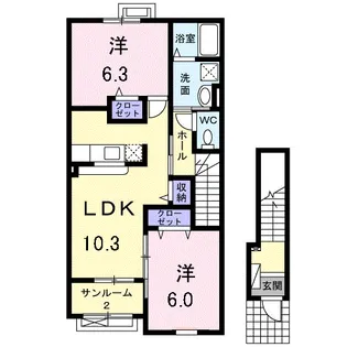ハッピーフィールドつばき館【2階】の間取り