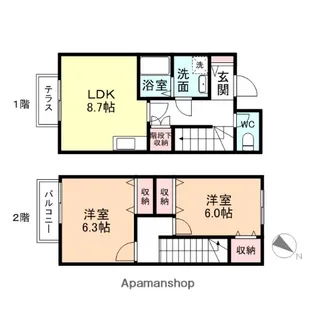 富山県富山市新庄北町【テラスハウス】の間取り