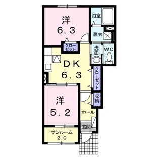 ハッピーフィールドつばき館【1階】の間取り