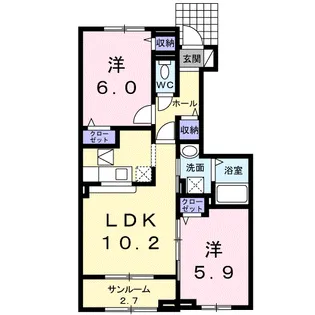 ハッピーフィールドあじさい館【1階】の間取り