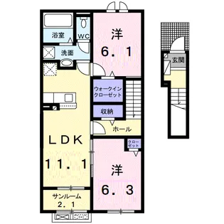 ウォーム・ガーデンB【2階】の間取り