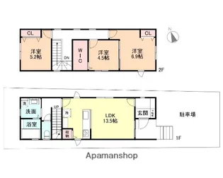 富山県富山市鹿島町1丁目【一戸建】の間取り