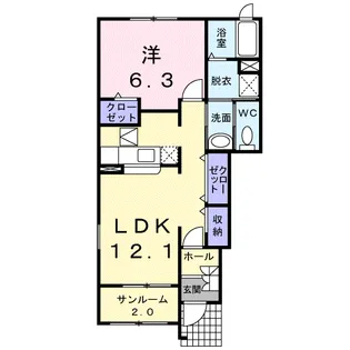 ヴィラージュ ガンクB【1階】の間取り