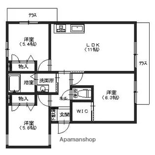 シュクラン【A102号室】の間取り