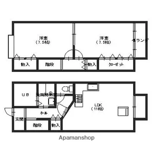 フラワーパーク南四十万 A棟【B号室】の間取り
