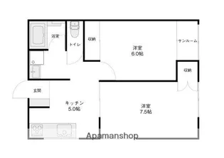 アムールⅠ・Ⅱ【105号室】の間取り