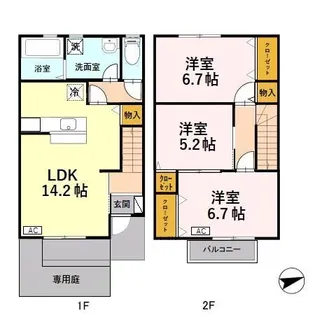 石川県野々市市野代3丁目【テラスハウス】の間取り