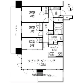 ライオンズ金沢武蔵【403号室】の間取り