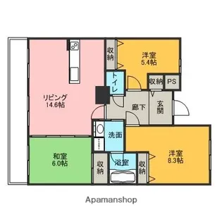 アパガーデンコート金沢駅西【605号室】の間取り