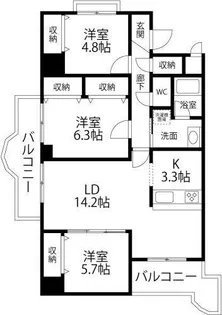 四季の街 ドゥ・モンターニュ虹【601号室】の間取り
