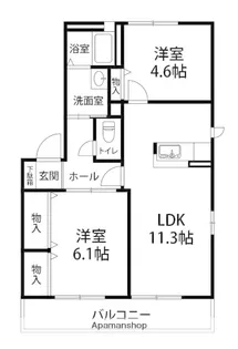 ルーナ鞍月 C棟【C206号室】の間取り