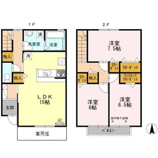 石川県野々市市徳用2丁目【テラスハウス】の間取り