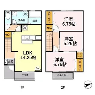 石川県野々市市野代3丁目【テラスハウス】の間取り