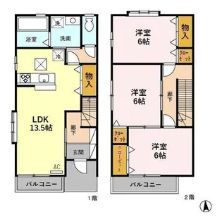 石川県金沢市畝田東4丁目【テラスハウス】の間取り