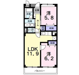 サンフォニア八田【1階】の間取り
