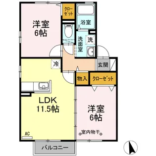 山翡翠の杜 ⅠⅡⅢ【I202号室】の間取り