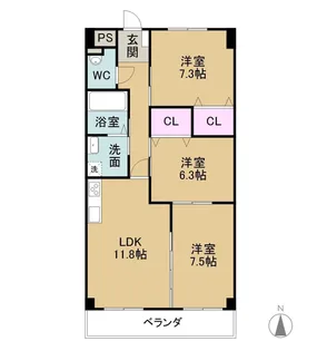 ロイヤル芝原北館【4階】の間取り