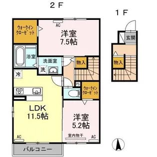 ラフィーネ・デュオⅡ B棟【2階】の間取り