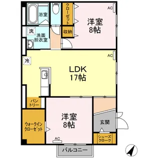 サウスガーデンB2Ⅱ D【1階】の間取り
