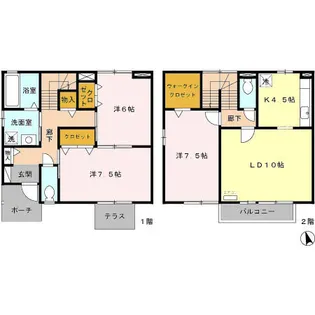 岐阜県大垣市中野町2丁目【テラスハウス】の間取り